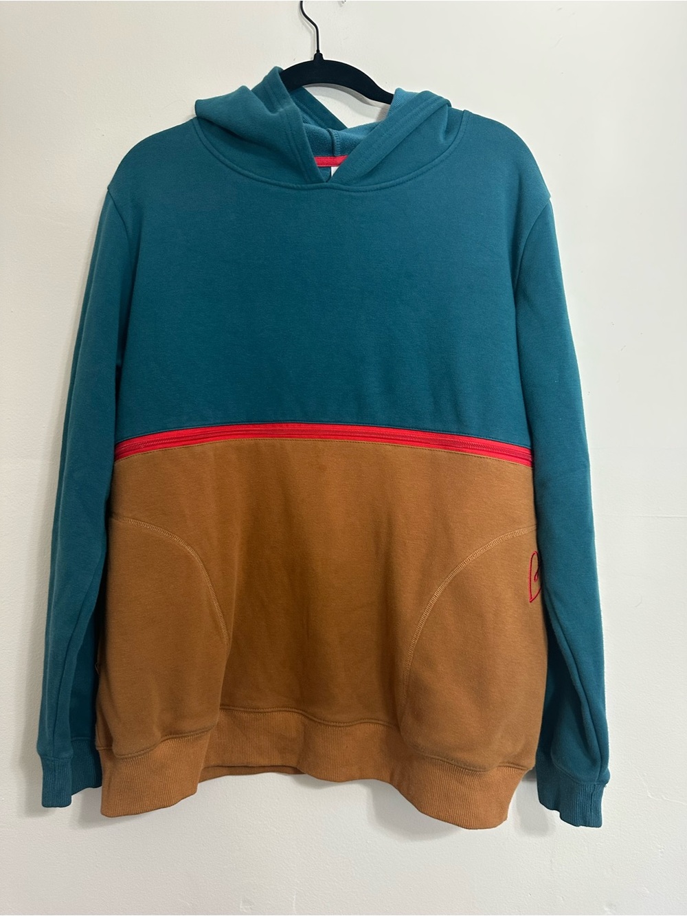 Latched Mama 1X Colorblock Nursing Hoodie Teal Brown Zip Access